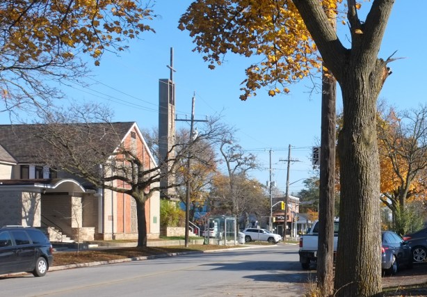 front of St. Josephs Roman Catholic church, including steeple