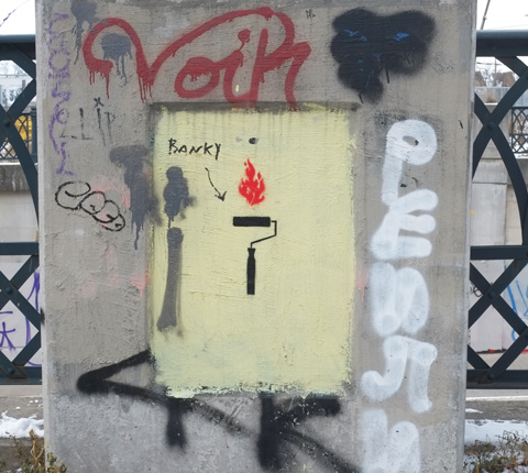 stencil, red flames, black paint roller