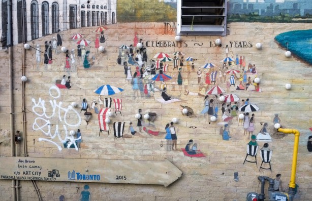 Jim Bravo mural in Parkdale, beach scene, celebrating 100 years, Sunnyside Beach