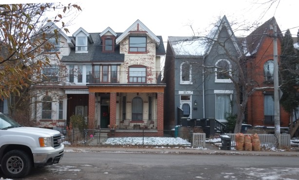 bay and gable houses in Parkdale, some with added porch and balcony, 