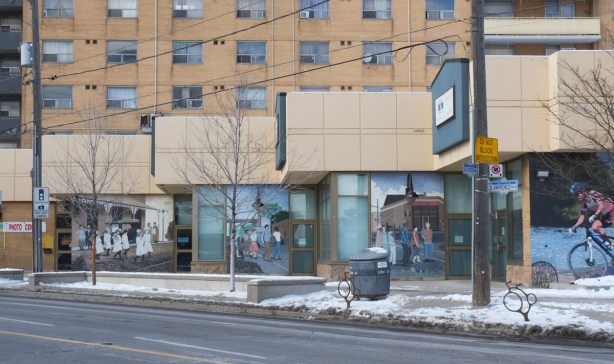 three images, murals, in a series, history