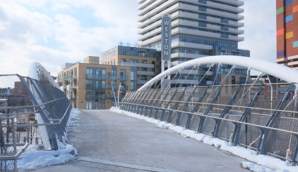 weston pedestrian bridge over railway, looking back over bridge from east to west 