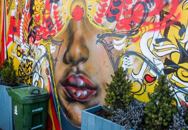 Mouth and nose, part of a mural by Rowell Soller, 