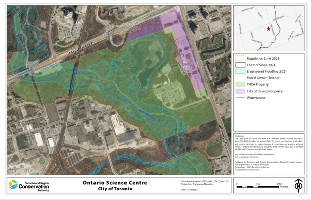 map of Don Mills and Eglinton showing ownership of the land by TRCA and city of toronto