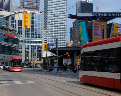 TTC streetcars on Dundas at Yonge street