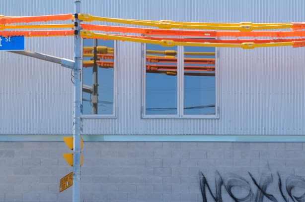 construction reflections in a window