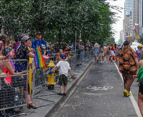 thousands of bubbles, Bloor Street, beside parade route