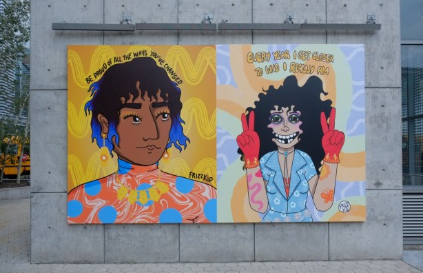 painting by Hana Shafi in bold colors about changing every year and becoming true self eventually