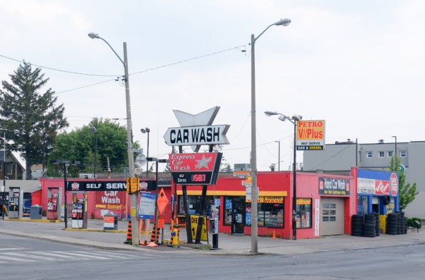 Express Car Wash, red building, on Eglinton West