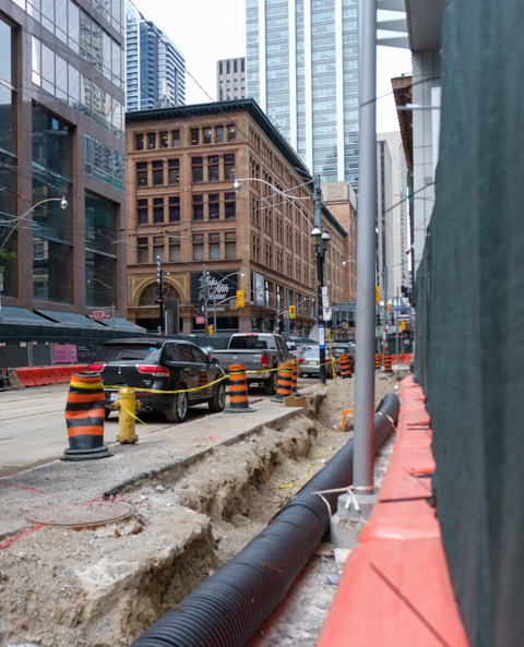 Queen Street closure, looking towards Yonge street 