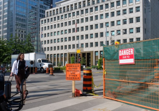 construction sign, danger, sidewalk closed