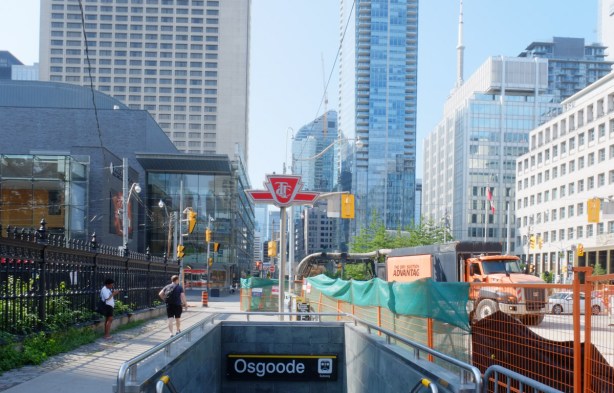 entrance to Osgoode subway station on the northeast corner of Queen and University