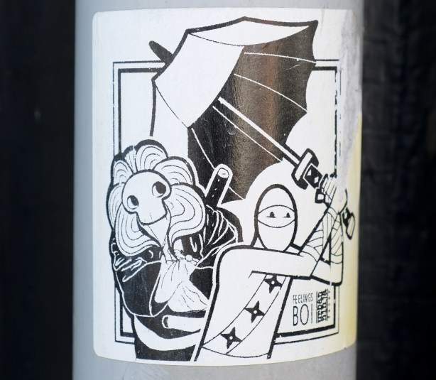 visual noise tbonez urban ninja squadron sticker with umbrella, joined by feelings boi character with long curly hair