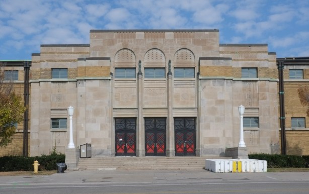 stone work at entrance of horse palace at exhibition grounds