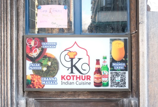 sign in window for kothur indian restaurant