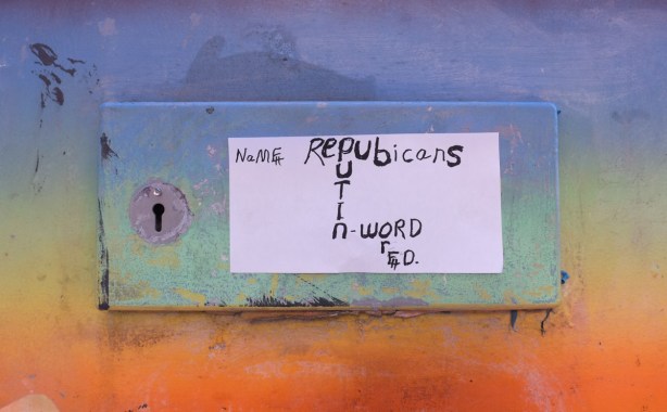 pasteup slaps on metal box already painted