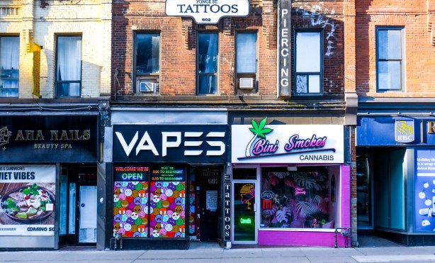 store fronts on the west side of yonge, south of bloor, Vapes, Cannabis, 