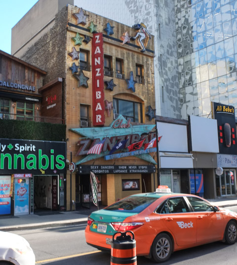 Zanzibar tavern on yonge, beside a cannabis shop