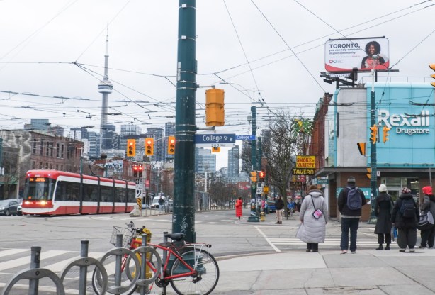 intersection of college and spadina, looking south on spadina
