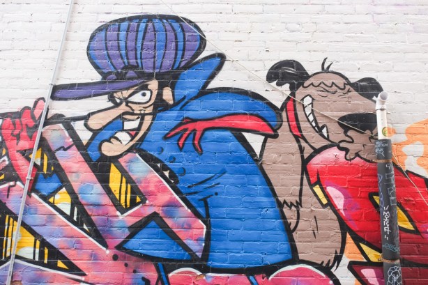 mural in alley, Dastardly and his dog muttley, cartoon characters