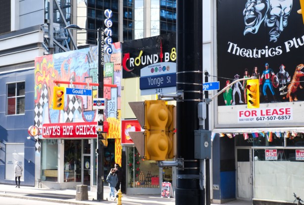 signs and store fronts at yonge and gould,
