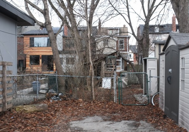 backyards and rear of houses, view from the lane behind 