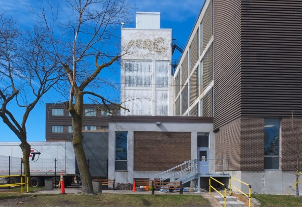 Nestle factory, with large faded ad for Aero chocolate bars