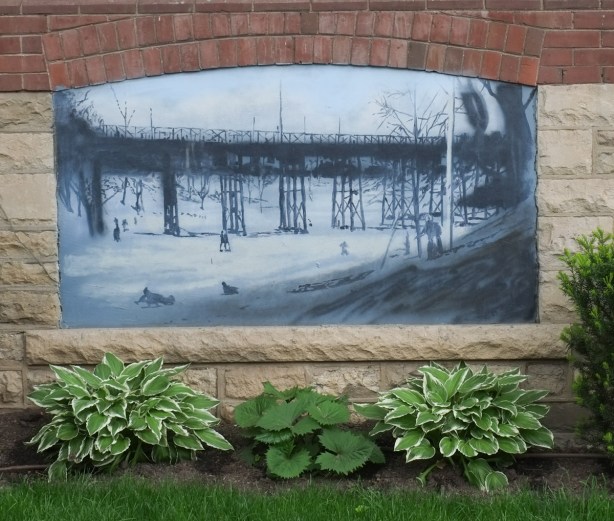 mural, painting of a trinity bellwoods wooden bridge