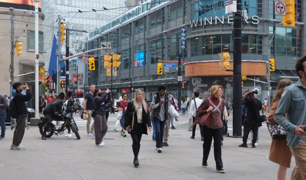 people walking at yonge and dundas