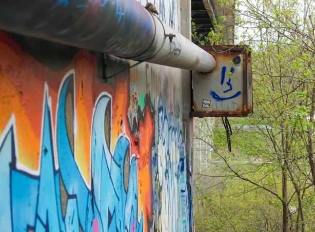 graffiti happy face under millwood bridge