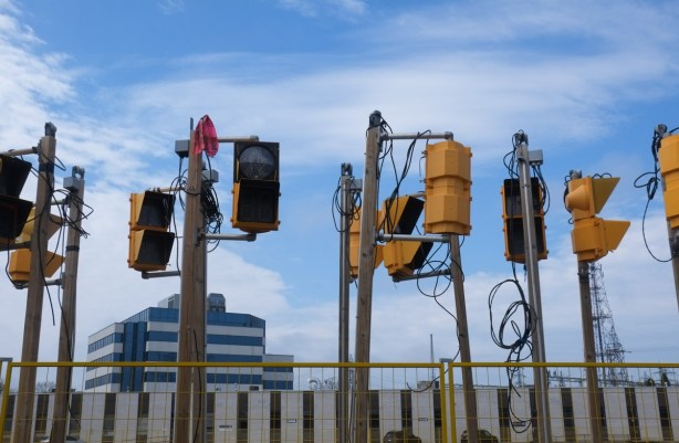 outdoor storage of extra traffic lights, temporary lights used in construction and for road works