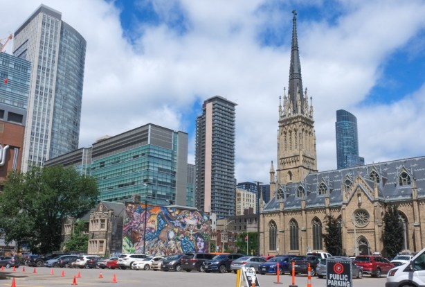 Church and Shuter, St. Michaels cathedral with St Mikes hospital in the background