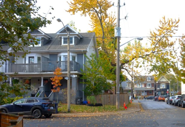 Muriel Avenue and Selkirk Street, residential neighbourhood near Pape subway station, single family homes and row houses
