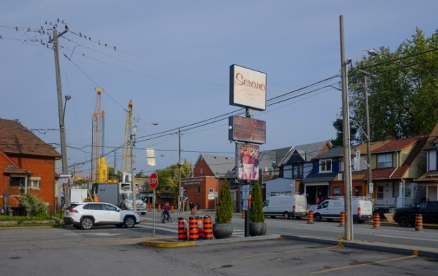 Seranos bakery and food store, sign and parking lot,