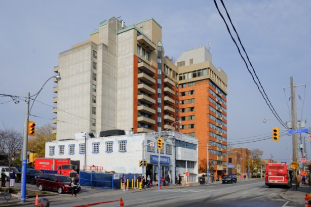 buildings on Pape across from the TTC subway station