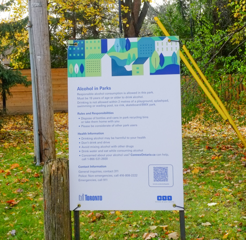 notice about alcohol in parks, and all the rules