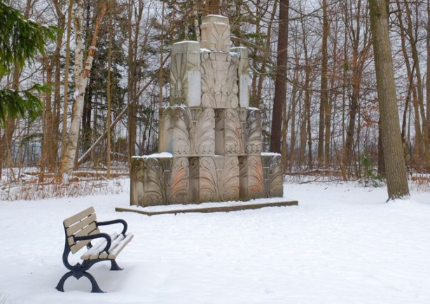 pyramid shape made of blocks of stone and concrete rescued from demolition of old buildings