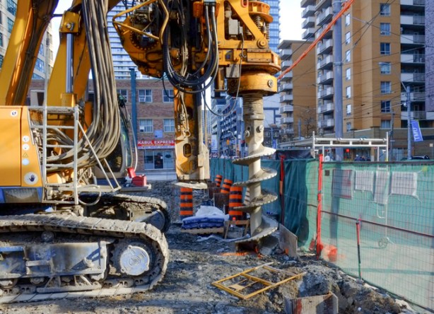 machinery with giant drill, at a construction site