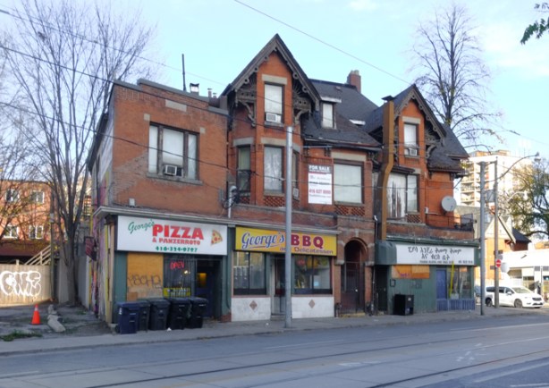 old brick houses on Dundas converted to businesses awhile back, George's Pizza, George's BBQ