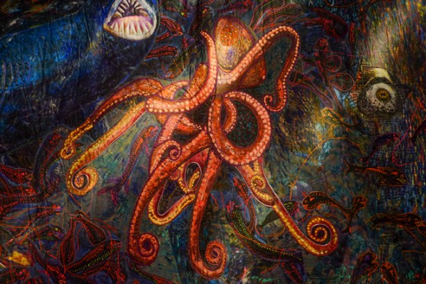 fabric artwork by Pacita Abad hanging at the Art Gallery of Ontario 