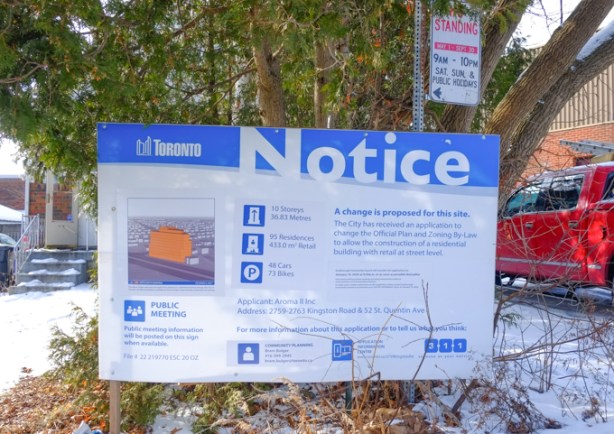 redevelopment notice for property at the corner of Kingston Road and St. Quentin