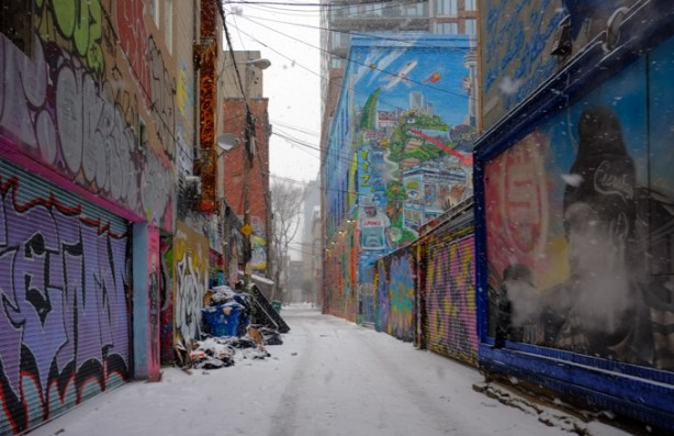 graffiti alley in the snow