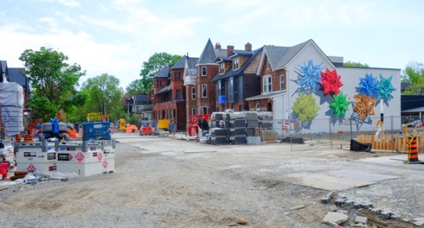 looking south on Markham street from Bloor. Still a construction site while Mirvish village makeover is underway.