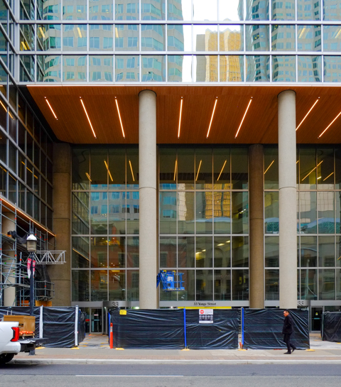 entrance to new highrise building on wellington with very high ground floor level