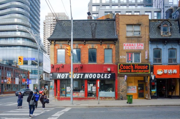 Not Just Noodles in old brick building, northwest corner of Yonge and Wellesley