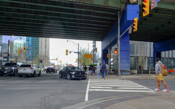 black car going the wrong way on York 