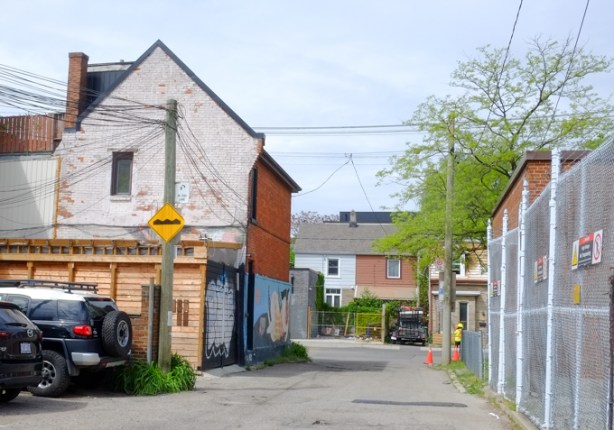 alley scene, row of houses at the end, 