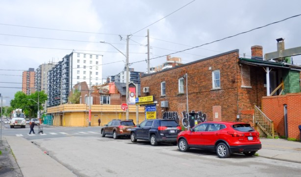 looking west on cosburn at pape, construction of new subway station