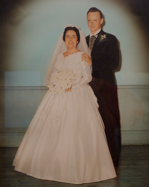on a gallery wall, image of bride and groom, from Something Old Something New, a collection of wedding photos over the years, collected by Stephen Bulger and Catherine Lash, and then donated to the TMU Image Centre