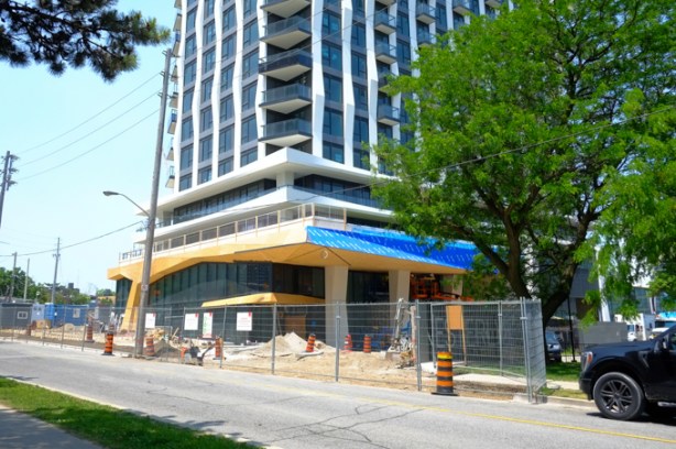 entrance of new condo tower being built on islington